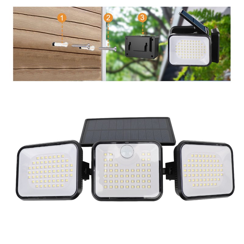 Solar Motion Sensing Light Rotating 3 Head IP65 Waterproof Decorative