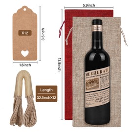 Sailup Burlap Wine Bags 12 Pcs Wine Bottle Gift Bags with Drawstrings Tags & Ropes for Christmas, Weddings, Holiday Party, Birthdays, Travel, Blind Tastings, Reusable Gift Bags Home Storage 750ml