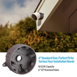 LEONLITE 4 Inch Round Weatherproof Outlet Box with Cover, Six 1/2-In Knockouts Round Outdoor Electrical Box Die-cast Aluminum, UL, IP65, 16 Cubic Inch Electrical Junction Box, Brown, Pack of 2