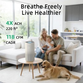 Afloia Air Purifier for Bedroom and Pets Home up to 1780 Ft², 5-in-1 HEPA Filter Air Cleaner with Washable Pre-Filter, Removes Pet Hair, Odors, Dander & Allergies, 22dB Quiet Sleep Mode (Kilo Pet)