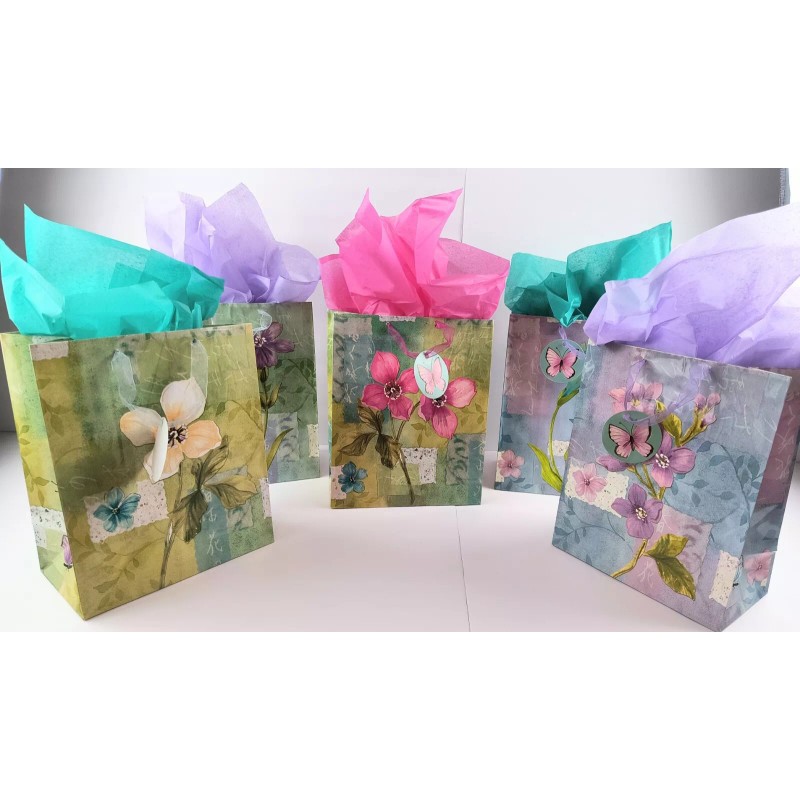 American Greetings 10" Spring Summer Floral Gift Bags w Tissue