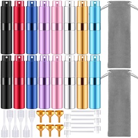 Honeydak 16 Pack 8 ml Refillable Perfume Atomizer Mini Refillable Spray Travel Bottles Empty Cologne Sprayer Portable Fragrance Atomizer with Funnel, Dispenser, Pipettes, Bag(Multicolor)