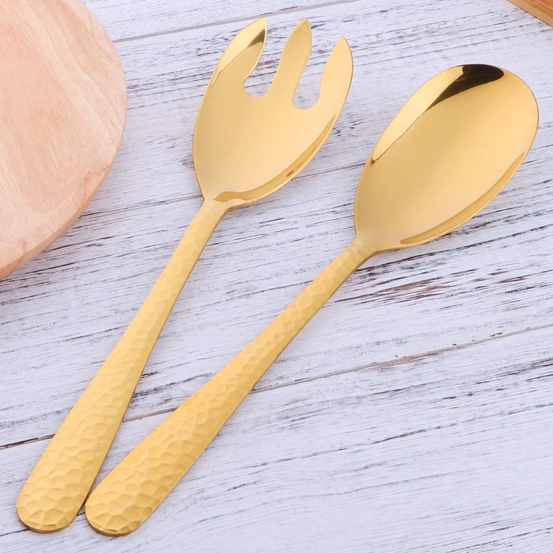 BISDARUN Gold 2 Piece Salad Servers Salad Serving Set Stainless