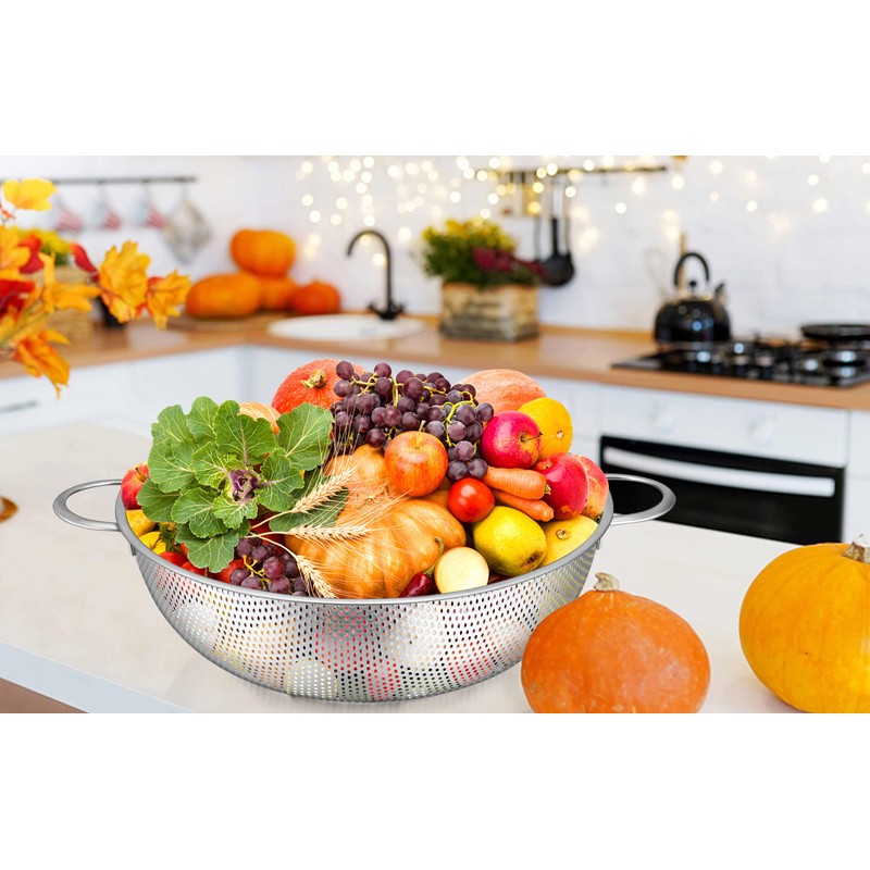 TEAMFAR Strainer, Stainless Steel Kitchen Pasta Strainer with Handles, Micro-Perforated