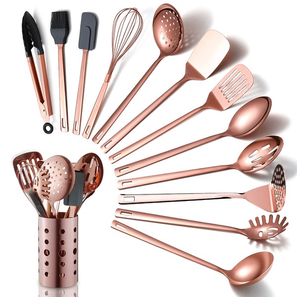 Copper Kitchen Utensils Set,13 Pieces Stainless Steel Cooking Utensils Set
