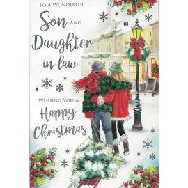 SON & DAUGHTER IN LAW CHRISTMAS CARD. TRADITIONAL XMAS DESIGN. 9 X 6 INCHES.