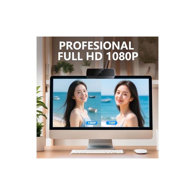 Cámara Web PC, Full HD 1080P, con micrófono Dual con