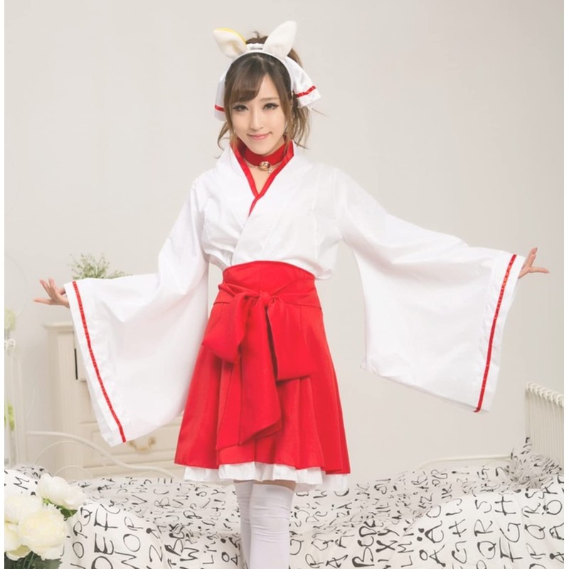 Lady Lazy Shrine Costume, Cosplay, Female Fox, Kimono, Mini, Hakama,