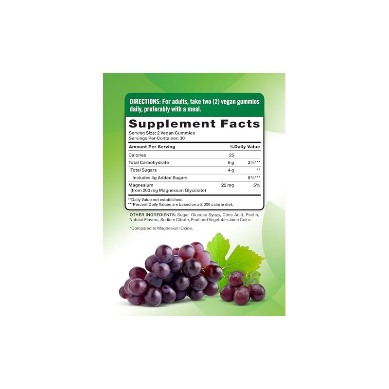 Natures Truth Glicinato de Magnesio 200 mg 60 Gomitas Sabor