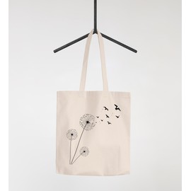 Autiga® Shopping Bag Dandelion Birds Jute Bag Natural 2 Long Handles