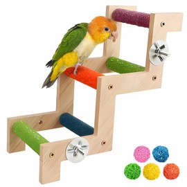 Hamiledyi Nature Wooden Bird Ladder Pet Parrots Climb Bridge Exercise Stands for Parakeet Climbing Chewing Bridge Bird Cage Accessories for Cockatiel Parakeet Lovebirds Budgie (‘Z’ Style)