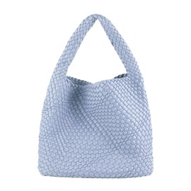 Bolso de mano de piel tela a mano y bolso de mano para mujer, Azul, L