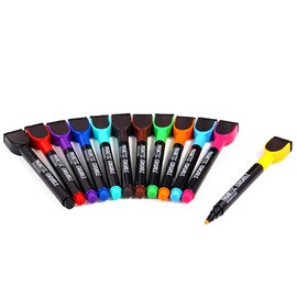 Dry Erase Markers, Set of 12 Colors, Eraser with Magnet, Water Based Round Tip, Blackboard Markers, Portable for Home, Office, School, Drawing Marker Pens
