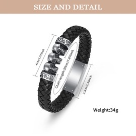 VCCWYQK Skull Urn Bracelet for Ashes for Men Women Keepsake Memorial Cuff Bangle Braided Leather Bracelet Cremation Bracelet, Stainless Steel