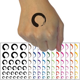 Enso Zen Buddhism Infinity Circle Temporary Tattoo Water Resistant Fake Body Art Set Collection - Black (One Sheet)