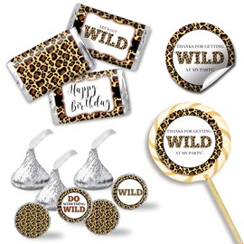 Leopard Print Wild Birthday Party Sticker Bundle Kit 429 pieces!!! Includes 60 2 Circle Stickers for Favors & Goodie Bags, 45 Mini Candy Bar Wrappers, & 324 Round Candy Kiss Stickers by Amanda
