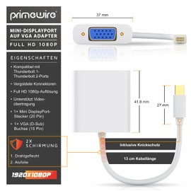 CSL Mini DisplayPort to VGA Adapter Full HD for Apple PC Graphics Cards ATI/NVIDIA Gold-Plated Contacts Full HD 1080p