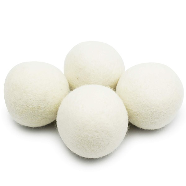 EcoJeannie (WB0004-4 Pack Wool Dryer Balls - New and Improved XL Eco-Friendly Natural Unscented Fabric Softener Static Guard - 100% Natural New Zealand Premium Wool from Surface to core