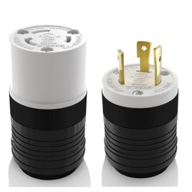 ELEGRP NEMA L6-30P & NEMA L6-30R Locking Plug and Connector Set, Generator Twist Lock Plug Socket, 30 Amp 250V 2 Pole 3 Wire Grounding, Industrial Grade Heavy Duty, UL Listed (1 Set, Black/White)