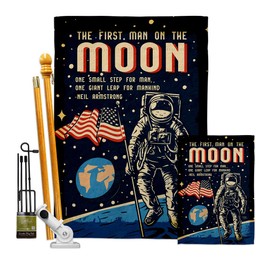 Breeze Decor First Men On Moon Garden House Flag Kit Armed Forces NASA Space Program Discovery Sky Astronomy United State American US Decoration Banner Small Yard Gift Double-Sided, Made in USA