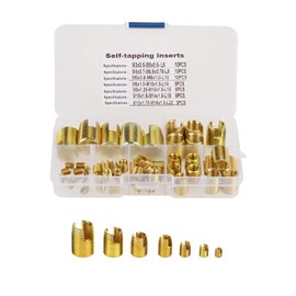 50 Pieces Self-Tapping Thread Insert, Brass Tone Thread Slotted Inserts Combination Set Repair Thread Tool