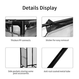 Cosaving Pool Storage Bins Containers Rolling Pool Storage Cart Organizer with Nylon Mesh Basket Large Capacity with Iron Tube 37" L x 25" W x 36" H Black