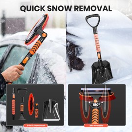 SINTIKI 43" Ice Scrapers for Car Windshield and Snow Shovel Kit, Extendable Snow Brush for Truck with EVA Grip, 180° Pivoting Brush Head Detachable Snow Scraper for Car, SUV, Truck Auto