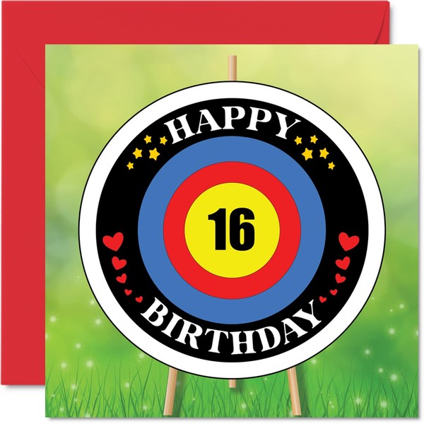 Fun 16th Birthday Cards for Boys Girls - Target Age - Happy Birthday Card for Son Daughter Brother Sister Grandson Granddaughter Niece Nephew, 145mm x 145mm Greeting Cards, Playful Birthday Card