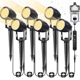 Ucomeuni Low Voltage Landscape Lighting 6 Pack, 12V LED Outdoor Landscape Spotlights Outside Graden Pathway Lights, Plug in Spot Lights with Waterproof Transformer for House Yard Flag Tree Lawn Decor