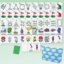 Cuffbow Country Club Themed Engraved American Mahjong Tile Set 160 Quality White Tile (1.2'', Tiles Only) Mini American Mahjong Game Set for Ideal Gift, No Additional Accessories(Country Club, Blue)