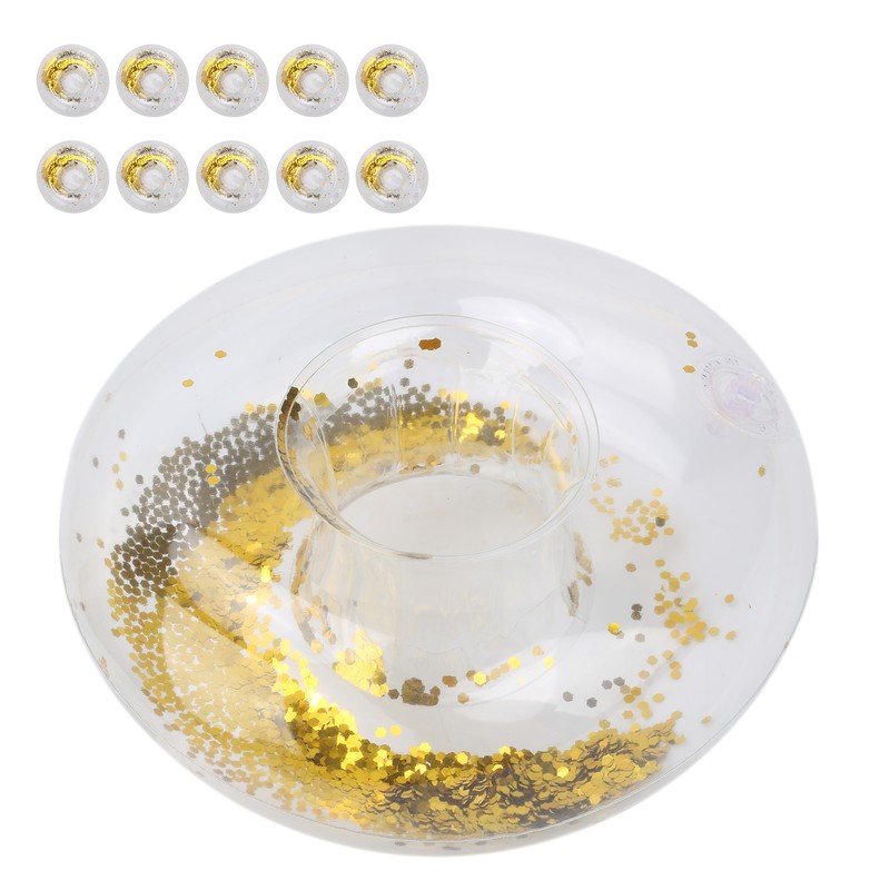 10pcs Round Gold Sequins Inflatable Drink Cup Holders Swimming Pool
