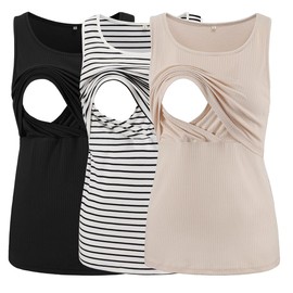 Ecavus Women's 3-Pack Ribbed Nursing Tank Tops Sleeveless Maternity Breastfeeding Shirts Double Layer Pregnancy Clothes