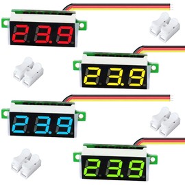 Youmile 4 pcs DC Voltage Display DC 0-100V 0. 28” 3 Wires Voltage Tester Meter LED Display Red, Yellow, Blue, Green Mini Digital Voltmeter with Crimp terminal CH-2