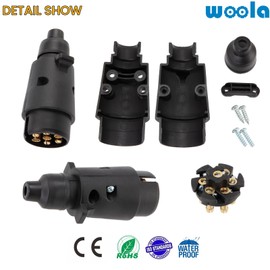 Woola 7-Pin Trailer Plug, 12 V Waterproof Trailer Plug 7 Pin, Towing Hitch Plug 7 Pin, Plug for Trailers in Accordance with ISO 1724