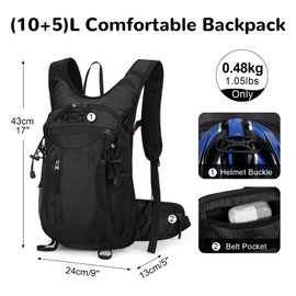 Outplea 15L Cycling Backpack, Lightweight Bike Backpack, Large Motorbike Running Backpack, Hydration Backpack for Hiking Marathon Race Trekking Festival Men Women, Black