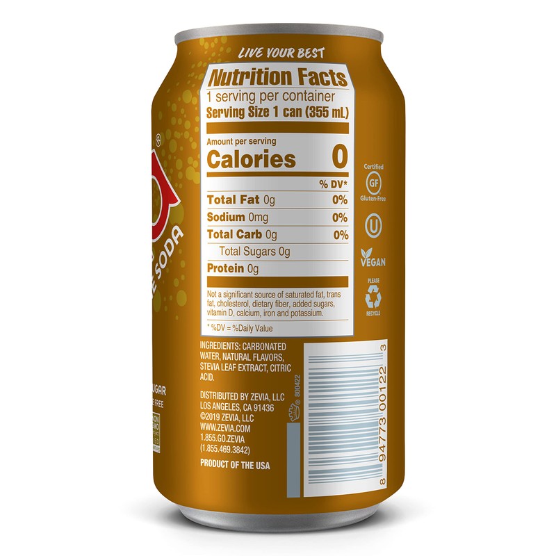 Zevia Zero Calorie Soda, Cream Soda, 12 Fl Oz Cans