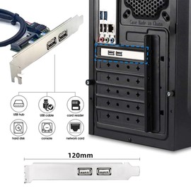 ChenYang 2 Port USB 2.0 Front Panel Header 9Pin 1 Male to 2 USB 2.0 Female Chassis Back Panel Port Extension Cable 30cm with 120mm PCI-E Slot Bracket