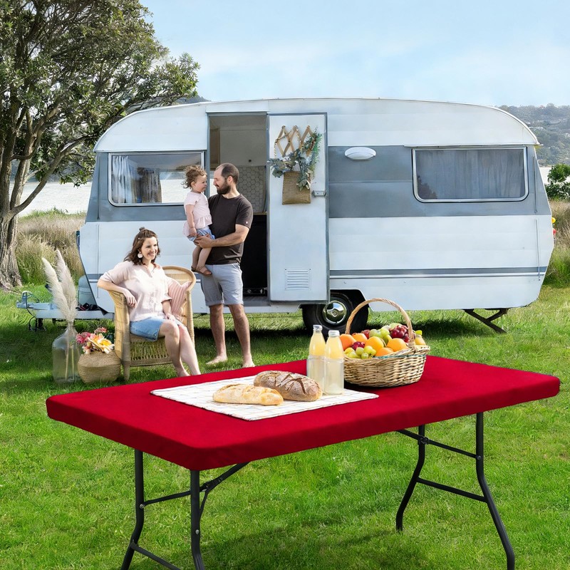 Veblandy Rectangle Table Cloth, Waterproof Polyester Elastic Fitted Tablecloth, Washable