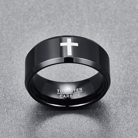 TUNGSTORY Men's Tungsten Ring 8 mm / 10 mm Black Cross / Meteorite / Celtic Jewellery Men's Wedding Ring Size 54.4 (17.3) - 67.2 (21.4), Tungsten Carbide, No Gemstone