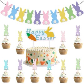 Happy Easter Banner Colorful Easter Bunny Banner Garland with Bunny Easter Carrot Signs Spring Easter Party Decorations for Mantle Fireplace