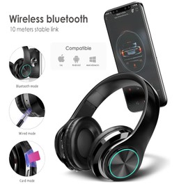iChenovo Auriculares inalámbricos Bluetooth, Luces LED de Colores, cómodos Auriculares Plegables sobre la Oreja con micrófono Integrado, FM, Ranura para Tarjeta SD