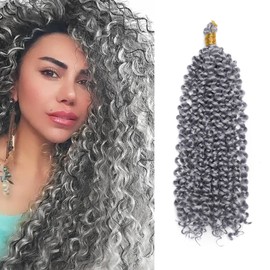 S-noilite Curly Braiding Hair, Marlybob Crochet Braids Hair Extension, 35 cm, Water Wave Afro Kinky Jerry Curl Pre-Stretched Ombre Braiding Hair for Black Women, 1 Pack 100g, Dark Grey