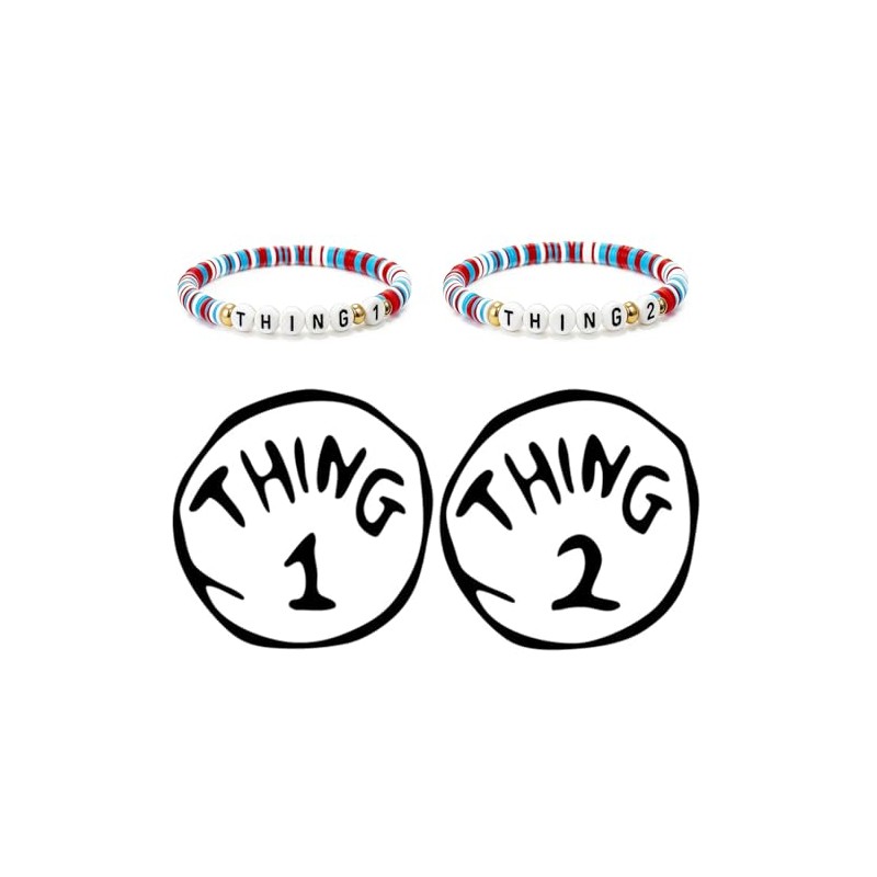 Thing 1 Thing 2 Iron-On Patch and Bracelet Set, 4Pcs