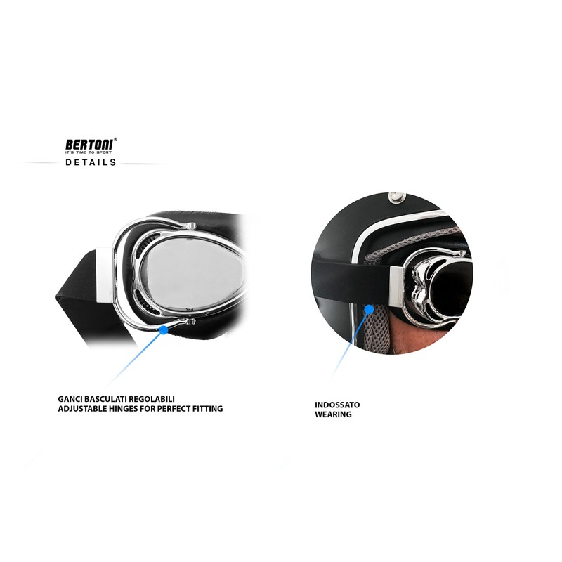 Bertoni Motorcycle Aviator Goggles for Women Men Chrome Plated Mat