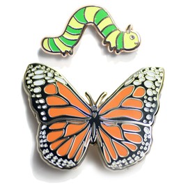 Butterfly & Caterpillar Enamel 2 Piece Pin Gift Set – Cute Nature-Themed Pins for Jackets, Bags, and Accessories – Colorful Collector Pins & Botanical Gift Ideas