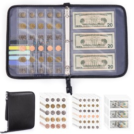 FRECOLSH Fireproof Coin Collection Book Coin Holder, 300 Pockets Fireproof Coin Collection Book & 36 Paper Money Organizer Binder for Coin Collection Supplies,Coin Collector Gifts