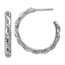 3.40mm 925 Sterling Silver Rhodium Plated Textured Twisted Post Hoop Earrings 25.3x25mm Wide 3.4mm Thick-Hoop Earring for Women