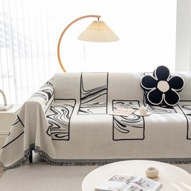 GPQAWER Boho Sofa Cover, Reversible Couches Covers Washable Chenille Couch Covers for 3 Cushion Couch Pet Friendly Couch Cover for Dogs Furniture Protector for Pets (Murals Black 71" X118")