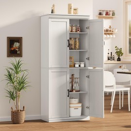 IDEALHOUSE Pantry Cabinet,70" Tall Kitchen Pantry Cabinets with 2 Doors and 3 Adjustable Shelves, Freestanding Cupboard, Modern Storage Cabinet for Bathroom, Dining Room, Living Room, Antique White