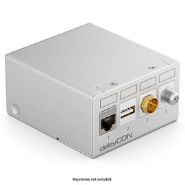 deleyCON 4 Port Patch Panel Housing 1 U for 14.9 mm x 17 mm Keystone Module with e.g. RJ45 Coaxial Connector BNC F-Connector Antenna Connector RJ-11 RCA Jack USB Toslink PS2 HDMI - Grey